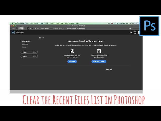 Photoshop - Remove the list of recent files