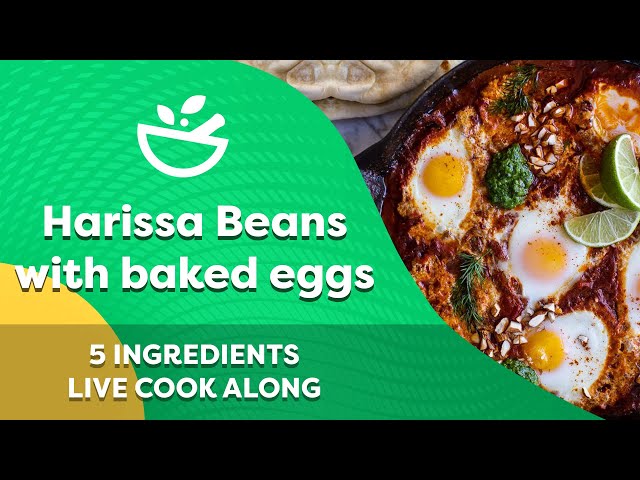 5 INGREDIENT Harissa Beans with baked eggs