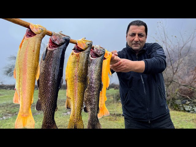 Cooked Fresh Trout in the Oven! Cloudy day in the Village of Azerbaijan