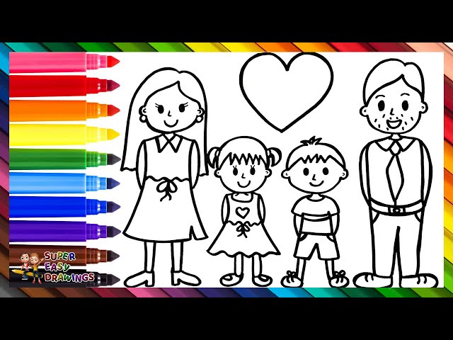 Drawing And Coloring A Family 👩👨👧👦🌈 Drawings For Kids