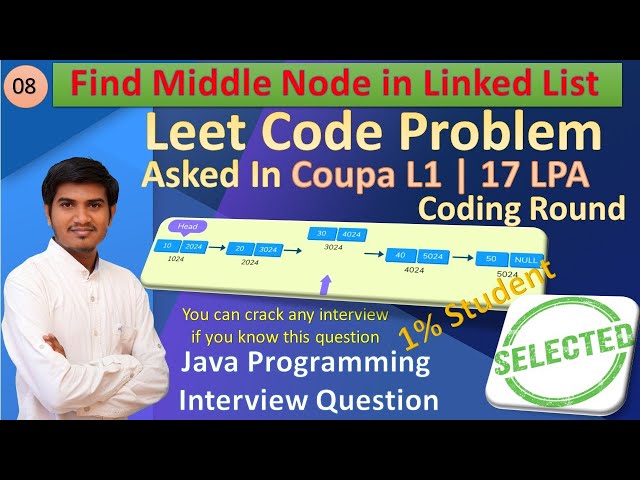 Find the Middle Node of Linked List CDAC Coupa Coding Round Interview | Java question Answers.