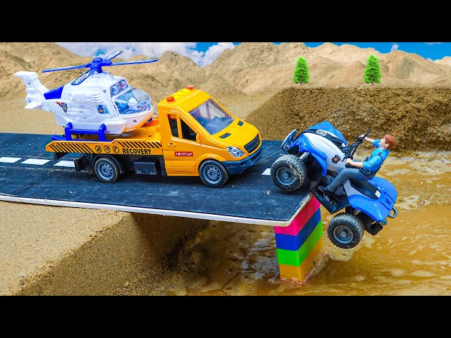 Build bridge color block toys construction vehicles with excavator and dump trucks