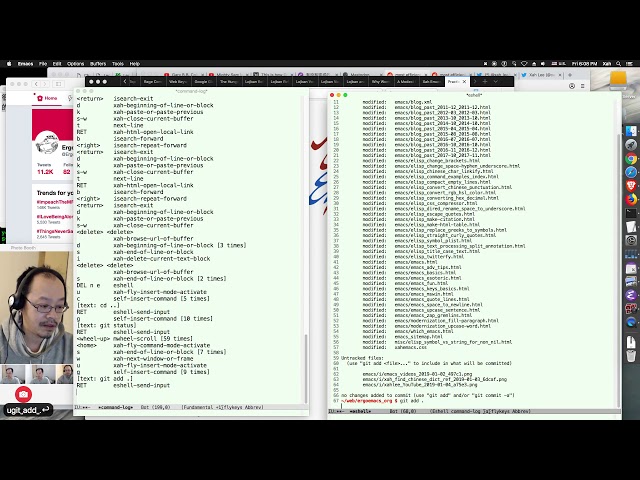 emacs talk show. workflow. command log mode, working with raw html