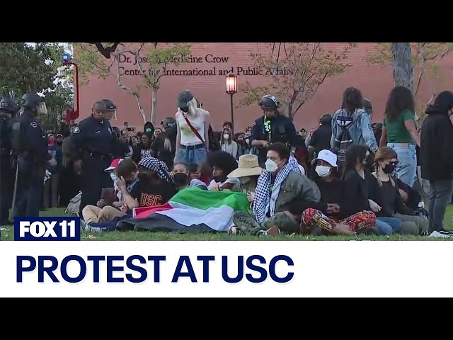 Pro-Palestine protesters getting arrested one by one at USC