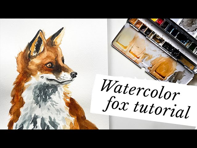 Watercolor fox tutorial (loose and expressive style) + reference photo, color palette & brushes