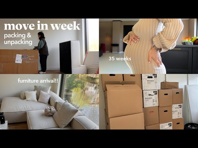 move in vlog: packing & unpacking while being 35 wks pregnant, furniture arrival