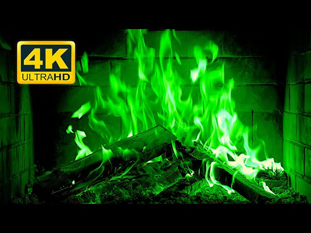 🔥🎃 Halloween Fireplace 4K (12 HOURS). Green Fireplace with Crackling Fire Sounds
