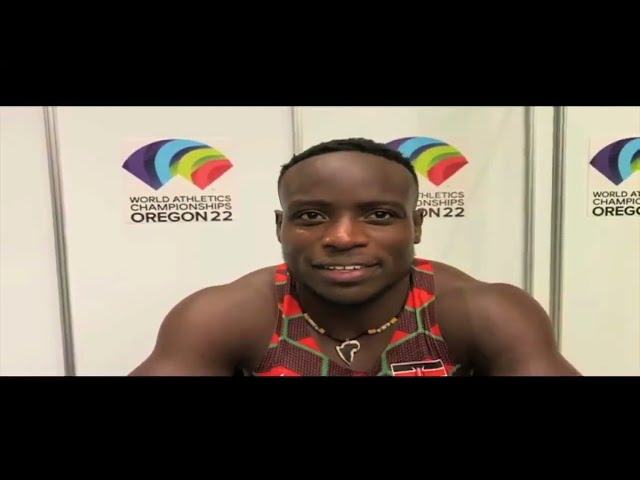 Ferdinand Omanyala speaks after qualifying for 100m semis in Oregon, USA
