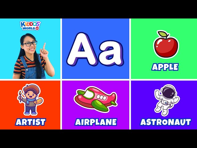 Learning 4 Words ABC Flash Cards - Miss V Teaching Baby First Words and ABCD Alphabets for Toddlers