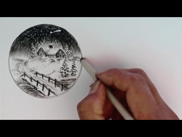 Real time drawing! Winter season landscape drawing in a circle !