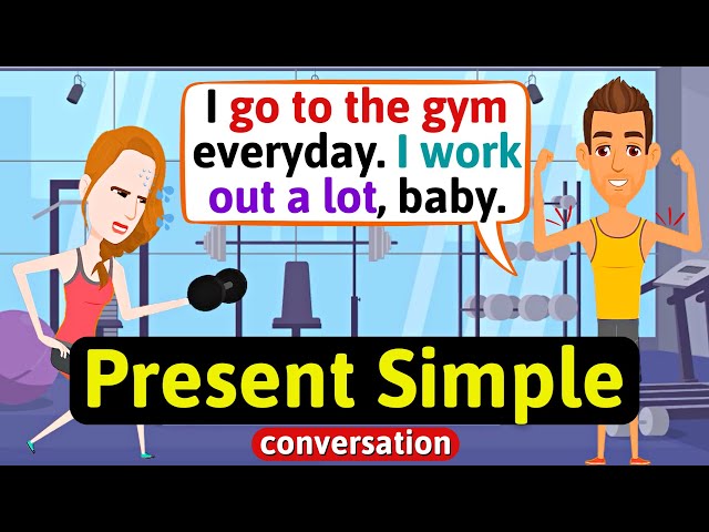 Present Simple (Working out at the gym) - English Conversation Practice - Improve Speaking