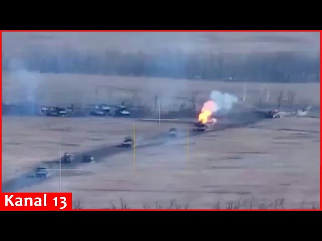Next large advancing Russian convoy was surrounded - dozens of vehicles were shot down