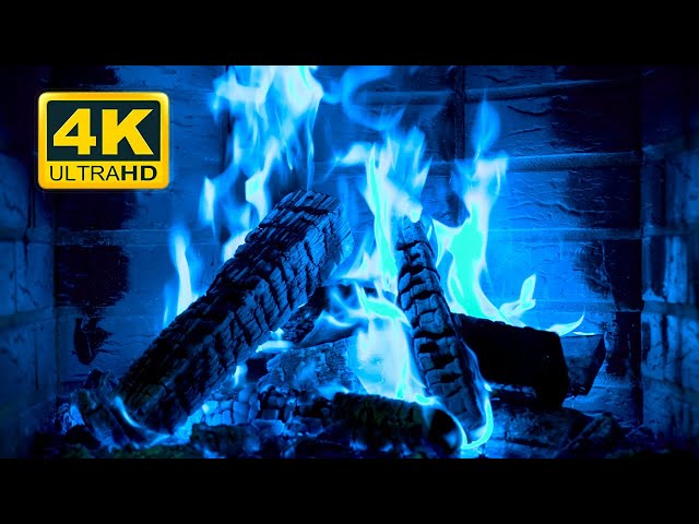 🔥🎃 Halloween Fireplace 4K! Magic Fireplace with blue flames. Fireplace Burning for Halloween