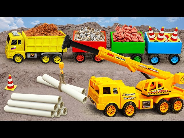 Car toy, Crane, JCB Excavator, dump truck build diy water pipes - Construction vehicles for kids