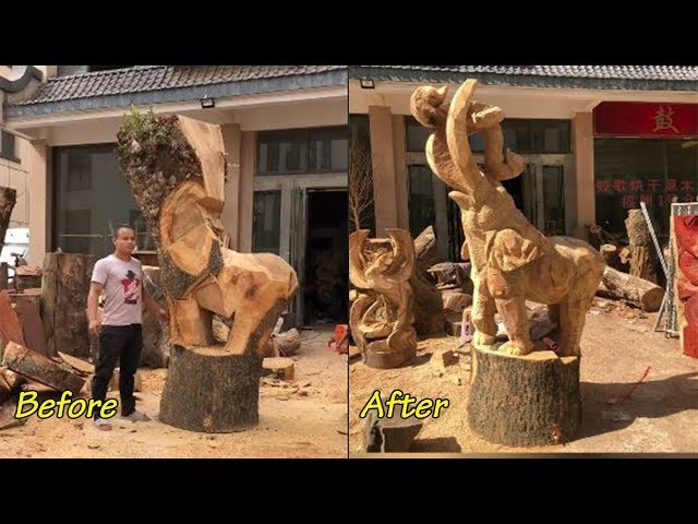 Wood Carving With Chainsaw, wood sculptor on another level - Woodworking