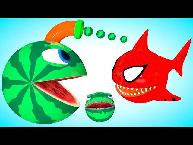 Pacman Watermelon vs rencontre un Shark Pacman alors qu'il trouve des monstres géants dans la ville
