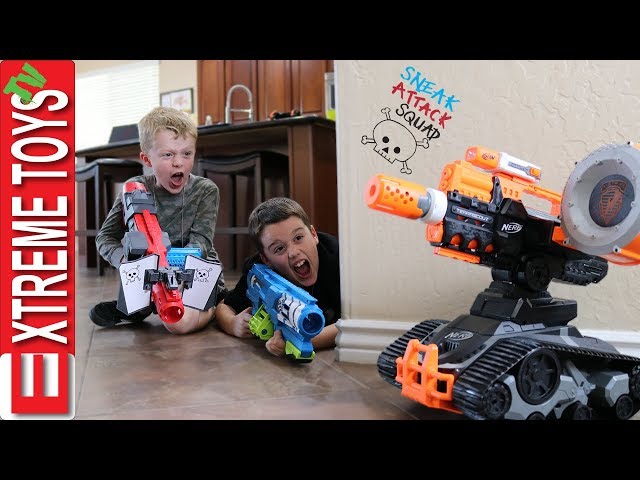 Evil Drone Vs. Sneak Attack Squad! Ethan and Cole get in to a Nerf Battle with a Crazy Robot