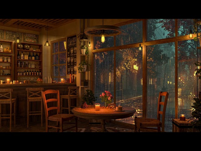 Smooth Jazz Instrumental Music in Cozy Coffee Shop Ambience ☕ Rainy Night & Soft Jazz for Relaxation