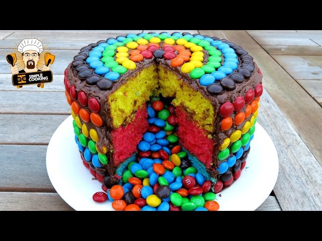 M&M RAINBOW PIÑATA CAKE - HOMEMADE EASY RECIPE