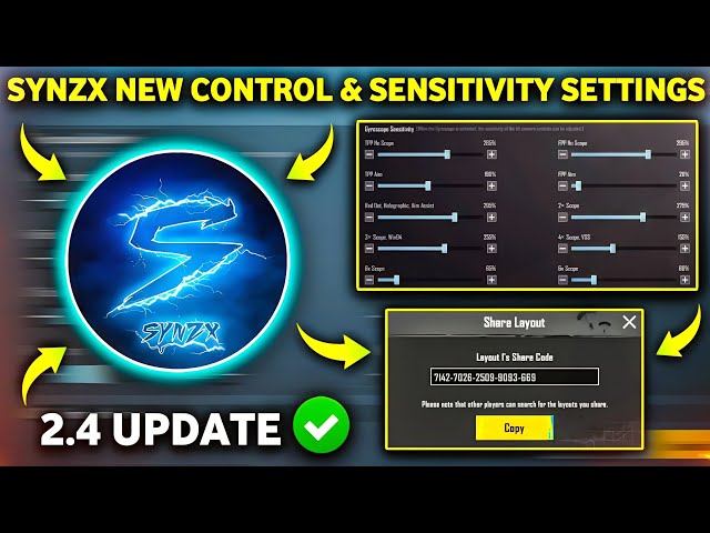 New SYNZX 2.4 Update Sensitivity Code & Synzx control code Pubg/Bgmi & Synzx sensitivity pubg mobile