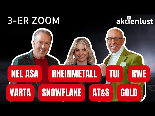 Nel Asa, Rheinmetall, TUI, RWE, Snowflake, Gold uvm.: 3er Zoom live , 11.04.2024: 18:00 Uhr