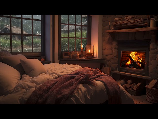 Rainy Cabin Retreat - Cozy Fireplace Ambience ASMR with Rain Sounds for Relief Insomnia & Sleep Well