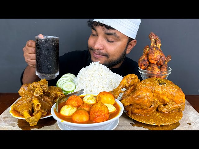 WHOLE CHICKEN CURRY, SPICY MUTTON CURRY AND EGG CURRY WITH RICE EATING VIDEO, EATING SHOW MUKBANG
