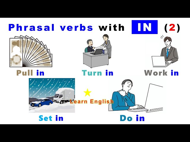 English Phrasal verbs with IN (2): Break in, Keep in, Work in, Give in...