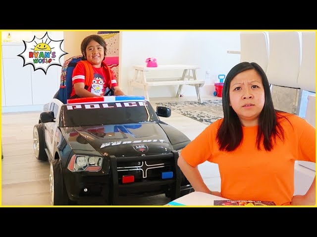 Ryan Police Pretend Play and late going to School!!!!