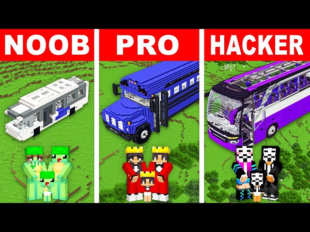NOOB vs PRO: FAMILY BUS HOUSE Build Challenge In Minecraft!