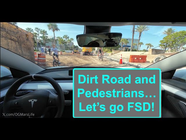 Tesla Model 3 FSD v12.3.3 | on a Dirt Road with Pedestrians