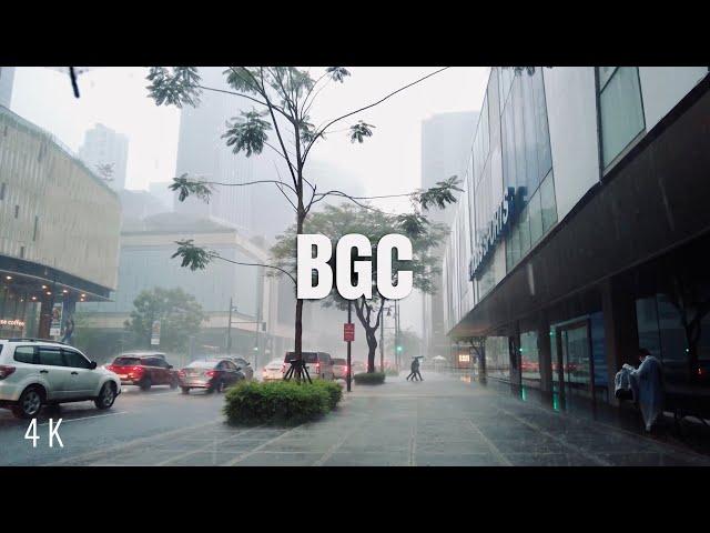 [4K] Walking in Heavy Rain in BGC, Metro Manila | Binaural City Sounds Rain Ambience