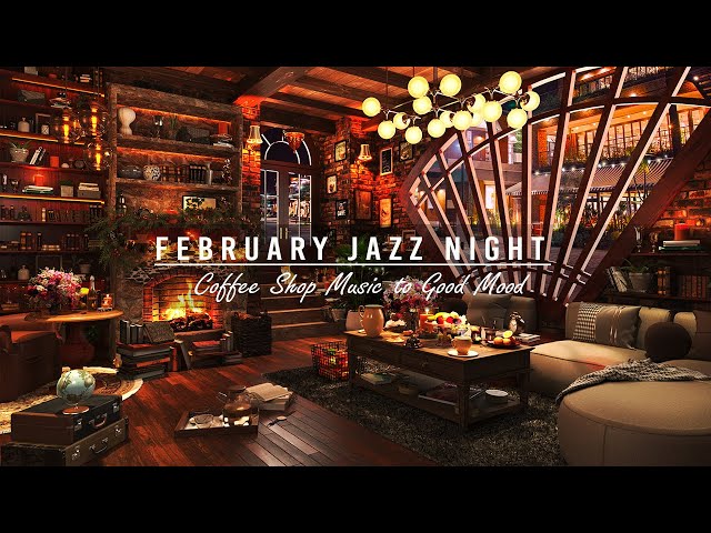 Relaxed February Jazz Night | 4k Bookstore Cafe Ambience with Soothing Jazz Piano for Relax, Sleep