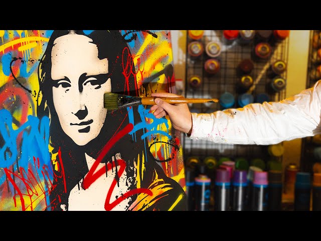 Urban Mona Lisa with Stencil, Acrylic Paint & Spray - Complete Painting Demonstration