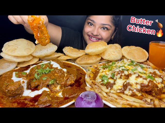 BUTTER CHICKEN WITH TANGDI 🍗🔥 WITH LOTS OF SOFT LUCHI AND BUTTER CHICKEN POUTINE |FOOD EATING SHOW