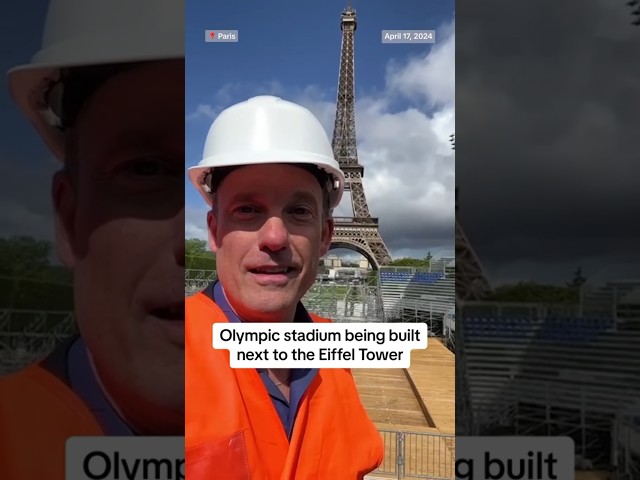 Olympic stadium being built next to the Eiffel Tower