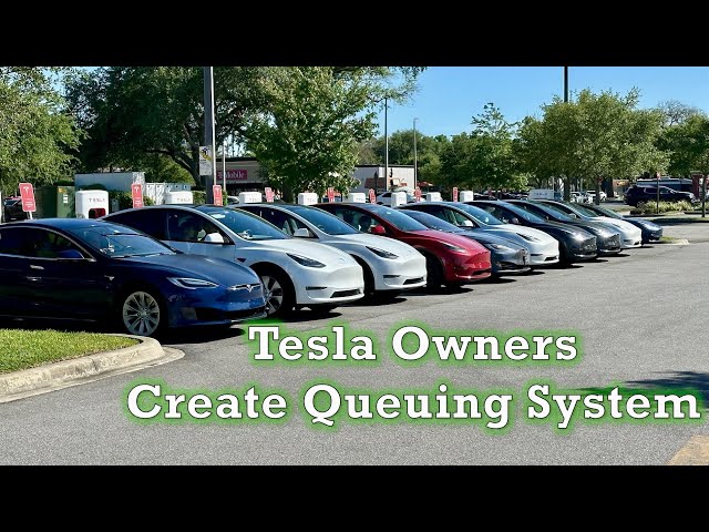 Tesla Owners Create Supercharger Queueing System During 100 Car Demand Surge!
