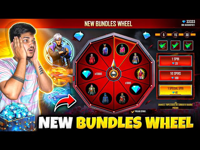 Free Fire New Bundle Wheel😍 All Rare Bundles And 10,000Diamonds💎 In Spin -Garena Free Fire