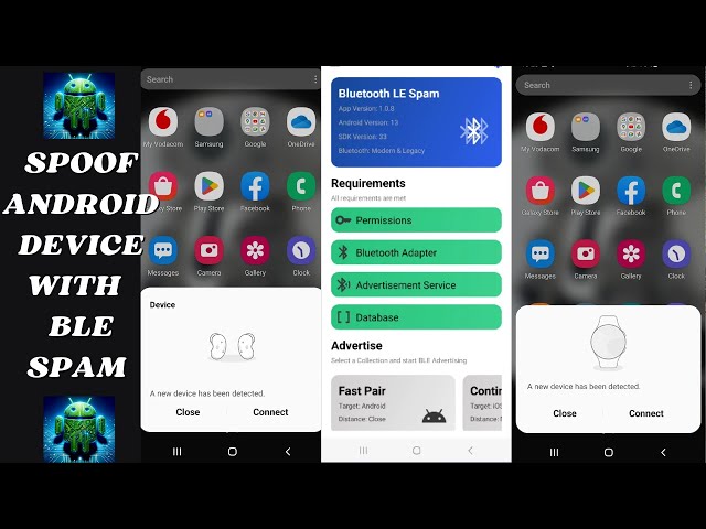 Spoof Android devices with Bluetooth LE Spam messages using Android Phone