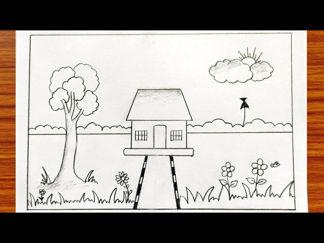 Pencil scenery drawing | Simple Scenery drawing easy | Simple scenery drawing for beginners