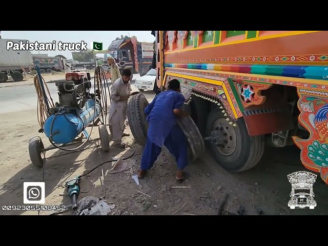 How amazing air pressure tank work in Pakistan | how change truck tire by mobile air pressure tank