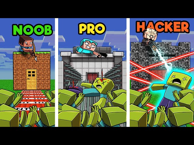 Minecraft - SECURE ZOMBIE BASE DEFENSE! (NOOB vs PRO vs HACKER)