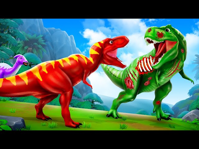 Zombie T-Rex Alert: Super Dinosaur Fights Zombie Trex to Save Dinosaurs! Jurassic World Cartoons