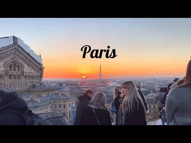 [4K]🇫🇷Paris Christmas: Printemps Holiday Windows🎀 Sunset View from Galeries Lafayette Rooftop🌇 2022
