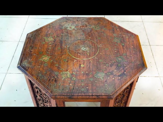 BEAUTIFUL Restoration of Brass Inlay Octagon Table