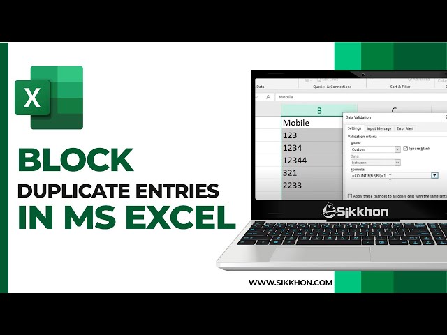 How to block duplicate entries and data Validation in Excel | Free | English | Sikkhon