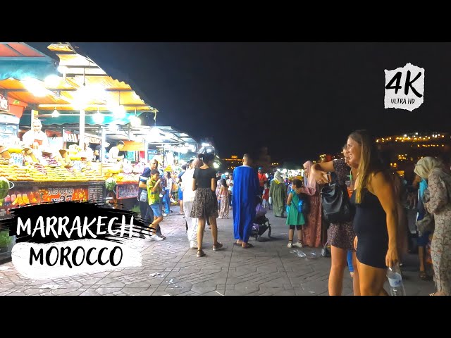 Nightlife in Marrakech - Walk through the streets of the Medina and Djemaa el-Fna Square (Tour 4K)
