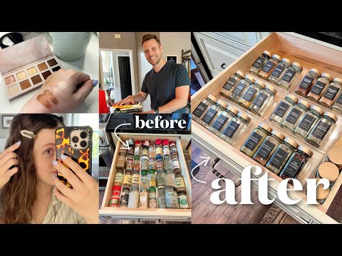 HUGE closet declutter, spice drawer glow up, amazon find, tyler's shopping trip lol