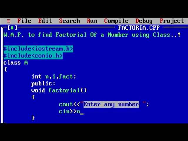 C++ program to calculate Factorial of a number using class | Factorial number program in c++
