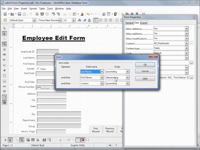 LibreOffice Base (14) Form Properties